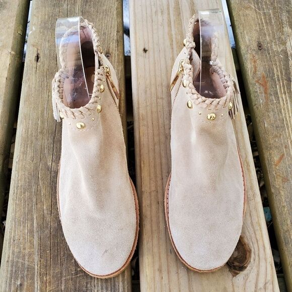 Kate Spade Bowie Desert Tan Suede Leather Fringe Tassel Zip Ankle Boot Booties - Picture 3 of 10